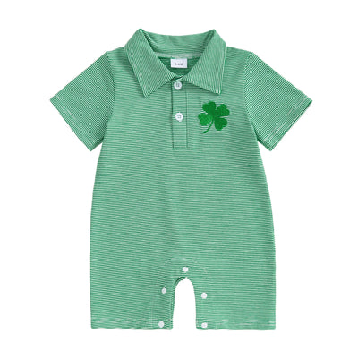 LUCKY CLOVER Striped Collar Romper