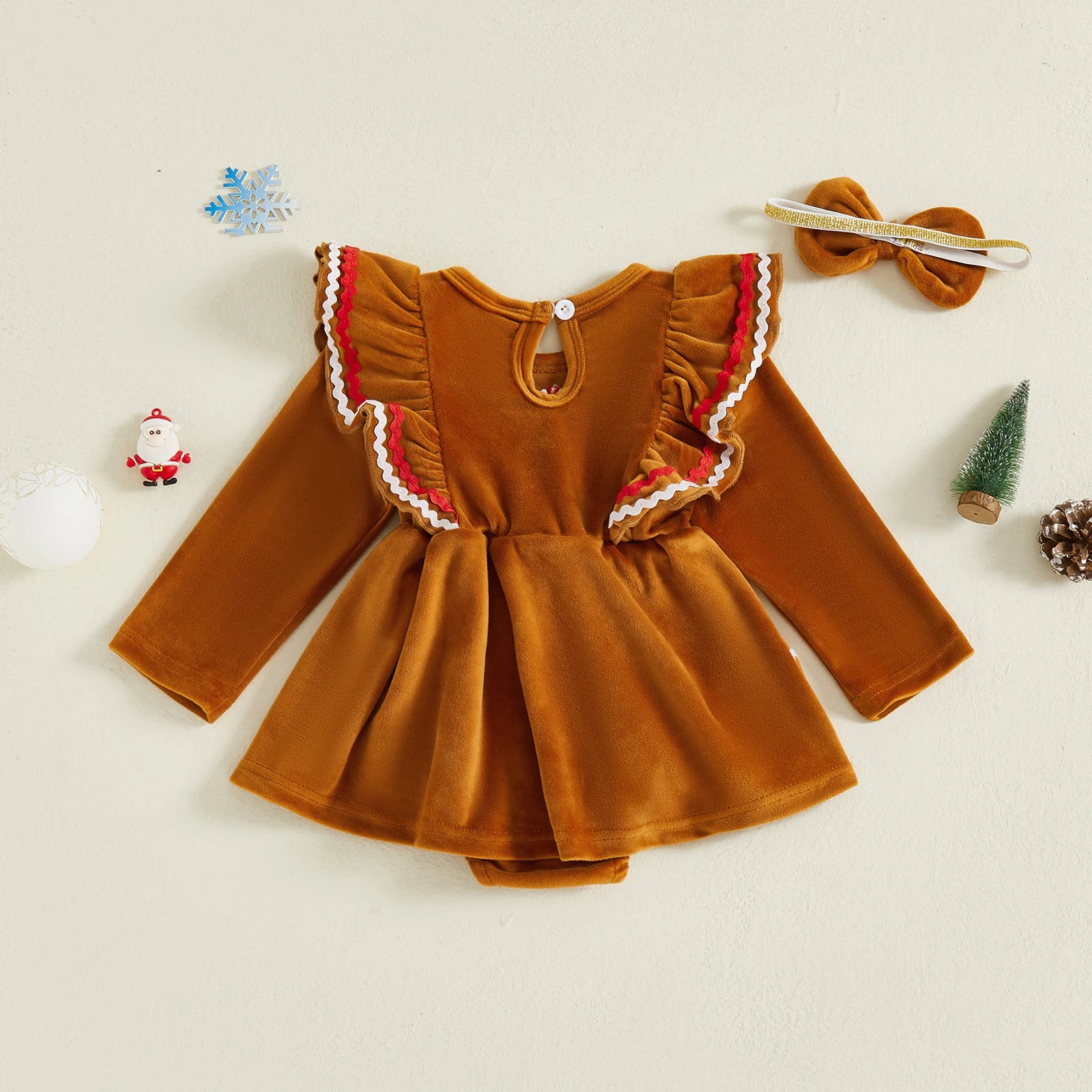 GINGERBREAD GIRL Velvet Romper Dress