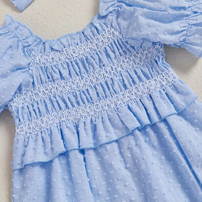 ELSIE Smocked Blue Romper