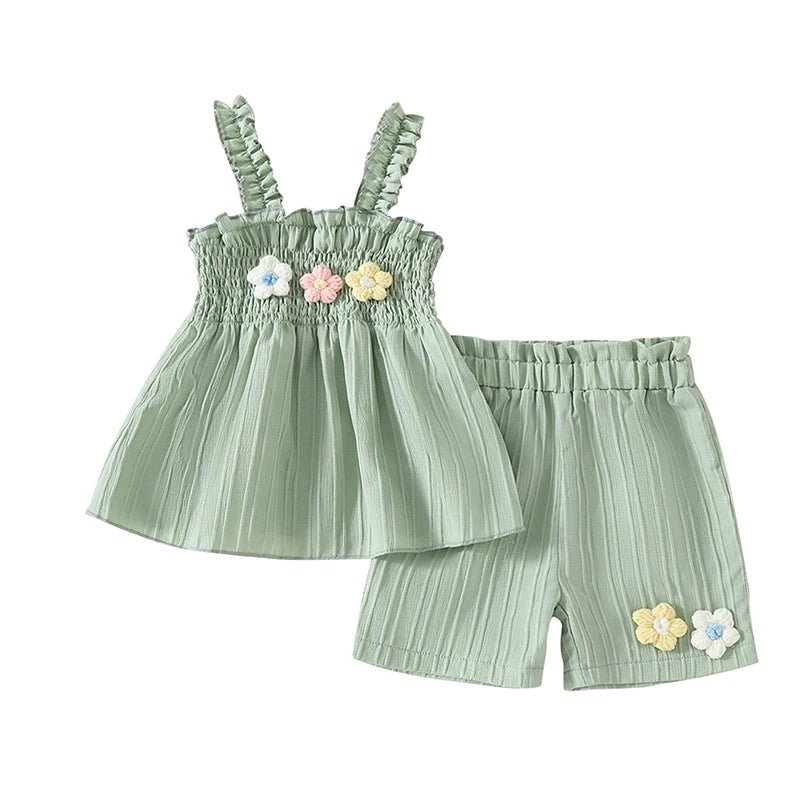 FLOWERS Green Smocked Outfit