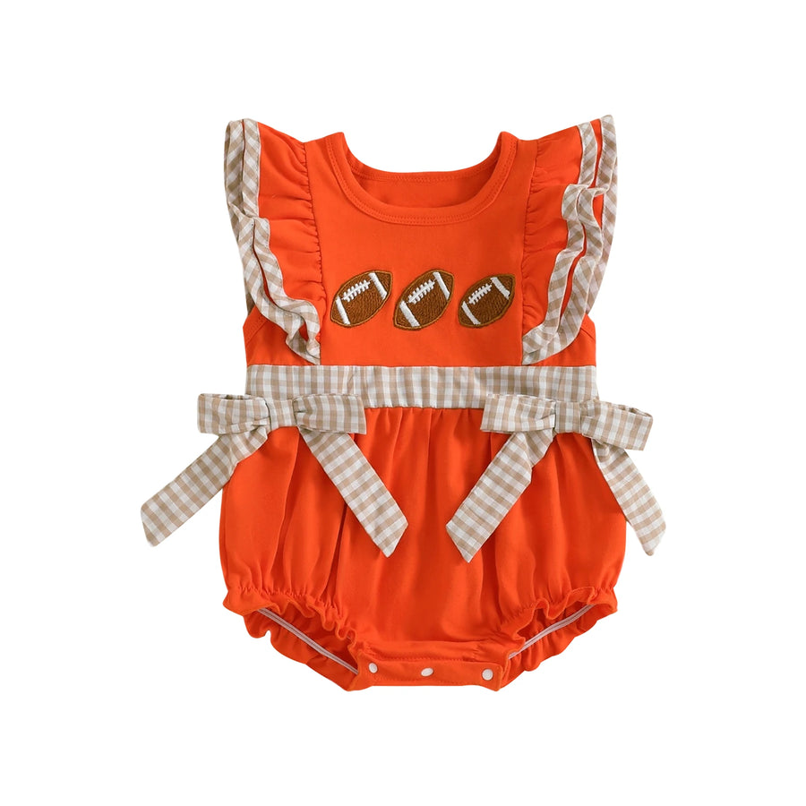 FOOTBALL Orange Bowtie Romper