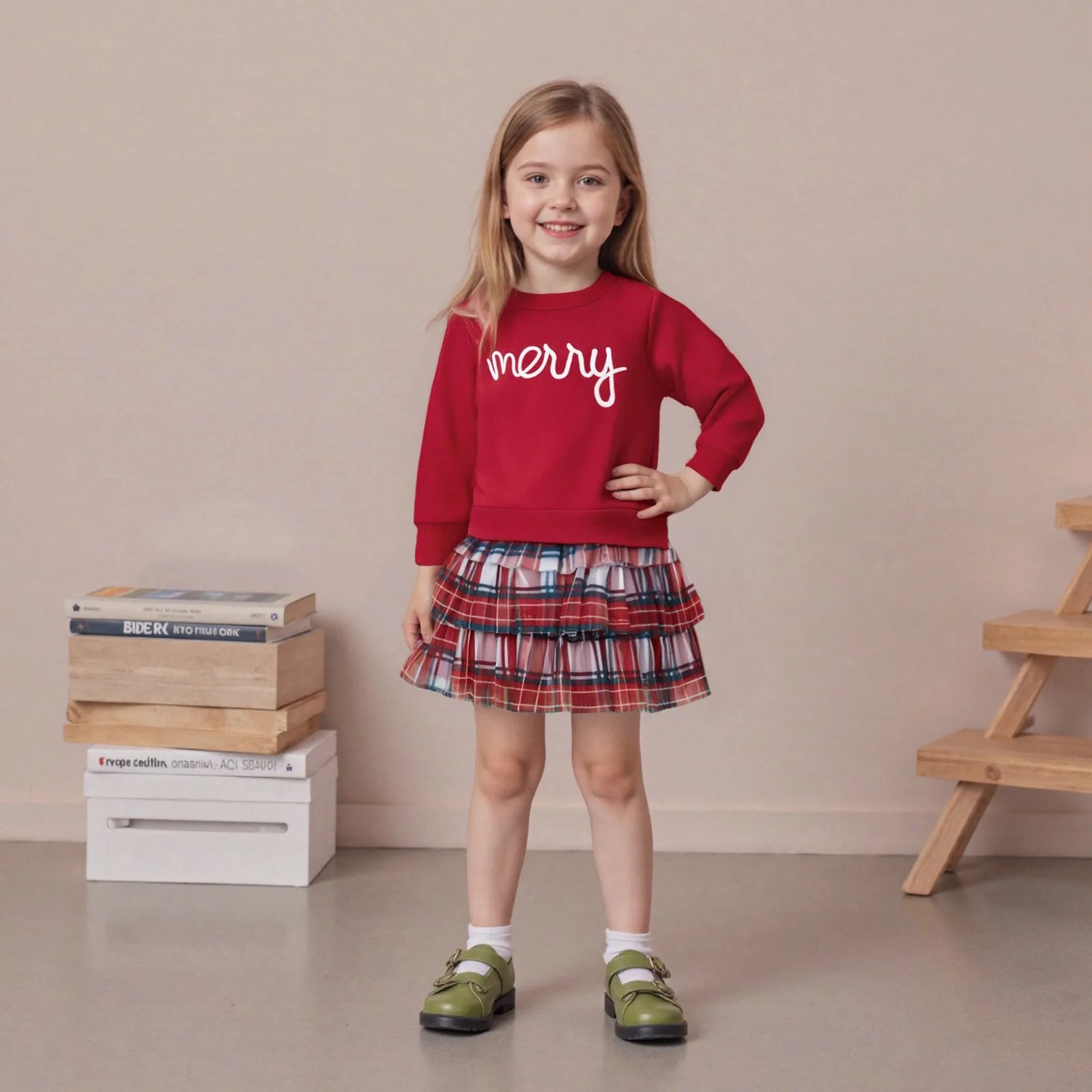 MERRY Plaid Layered Skirt Outfit