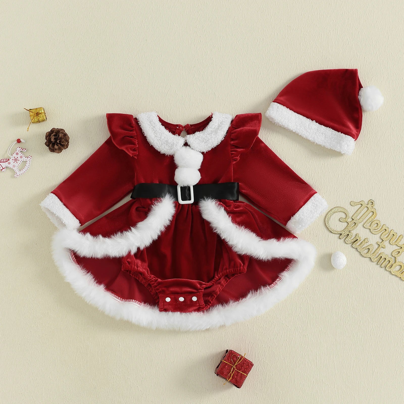 MISS CLAUS Romper Dress with Hat