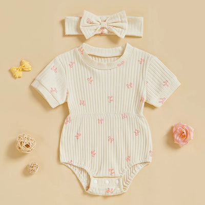 BOWTIES Ribbed Romper with Headband