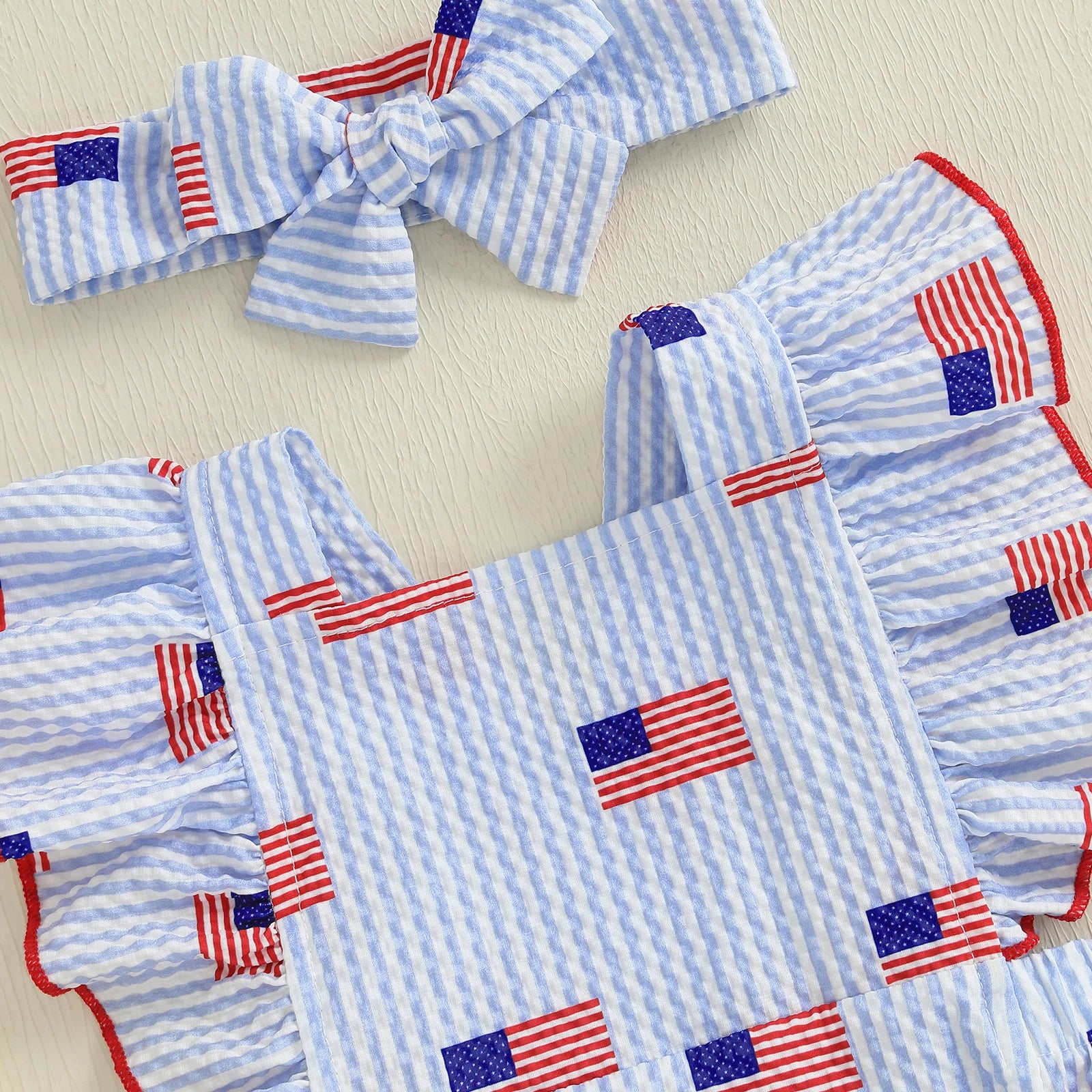 USA FLAG Ruffle Muslin Romper