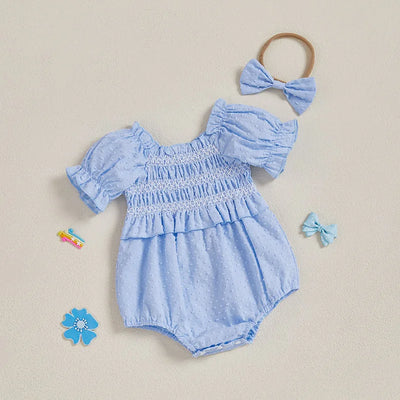 ELSIE Smocked Blue Romper