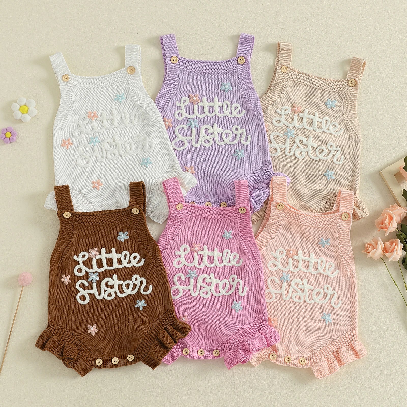 LITTLE SISTER Knitted Floral Romper