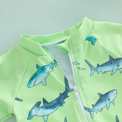 SHARKS Lime Green Swimsuit with Sun Hat