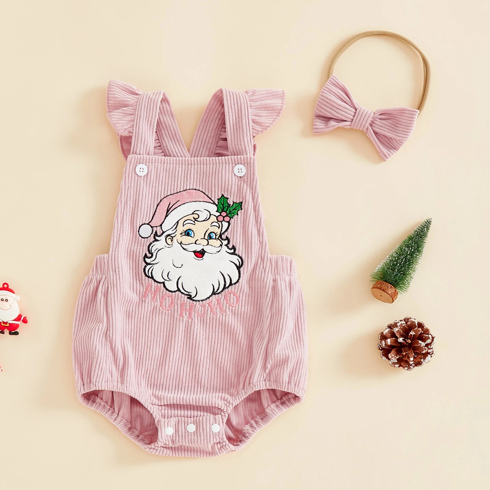 HO HO HO Pink Corduroy Romper
