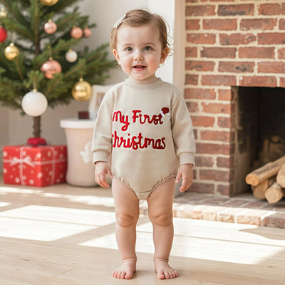 MY FIRST CHRISTMAS Khaki Long-Sleeve Onesie
