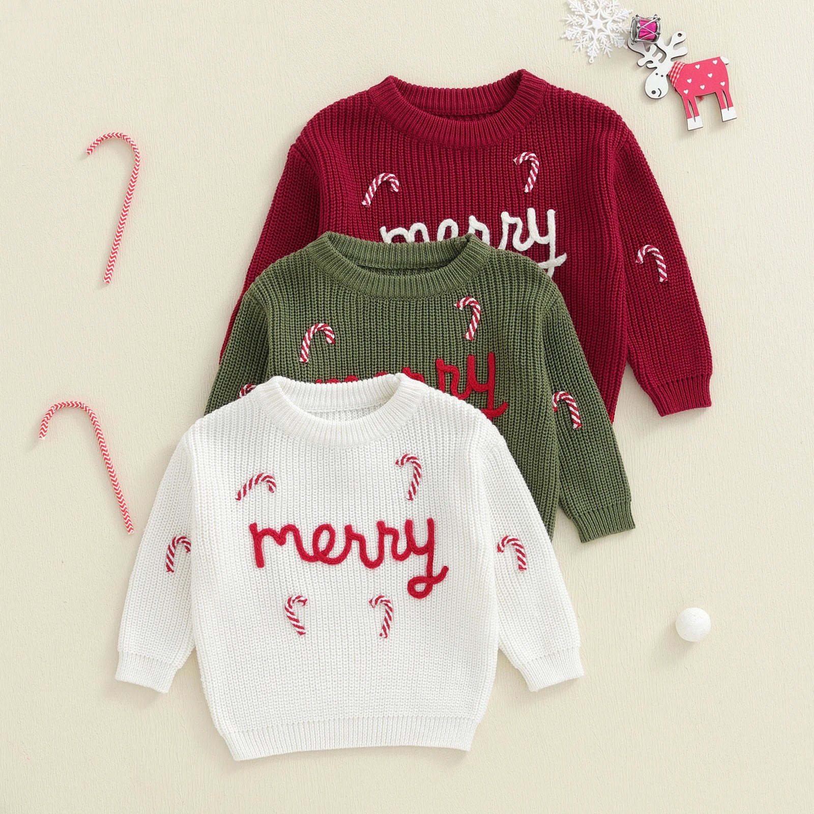 MERRY Candy Cane Knitted Sweater