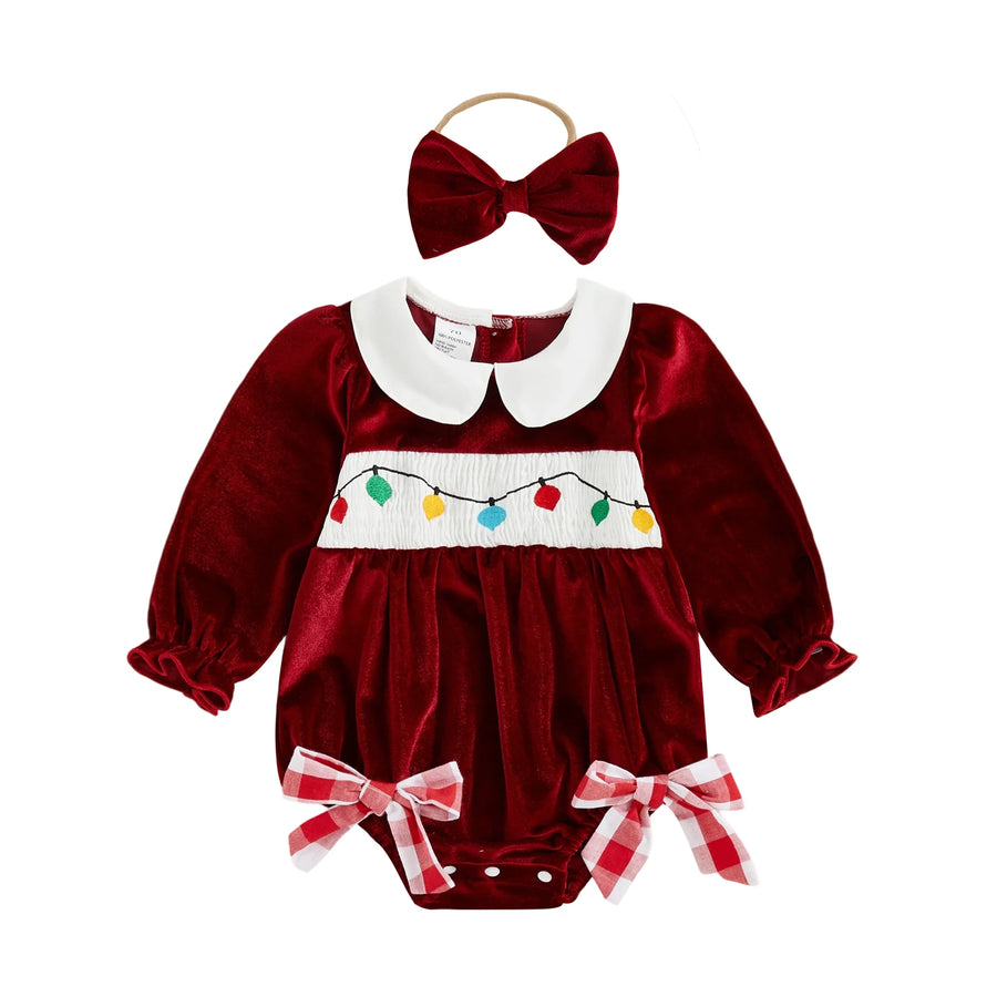 CHRISTMAS LIGHTS Velvet Romper