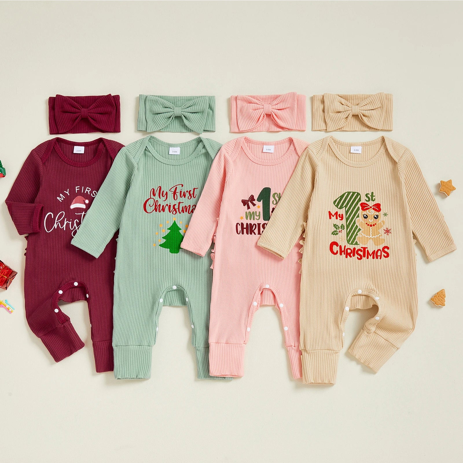 MY FIRST CHRISTMAS Ribbed Ruffle Jumpsuit