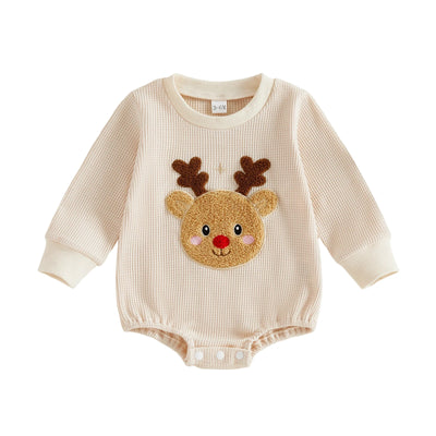 BABY REINDEER Waffle Knit Long-Sleeve Romper