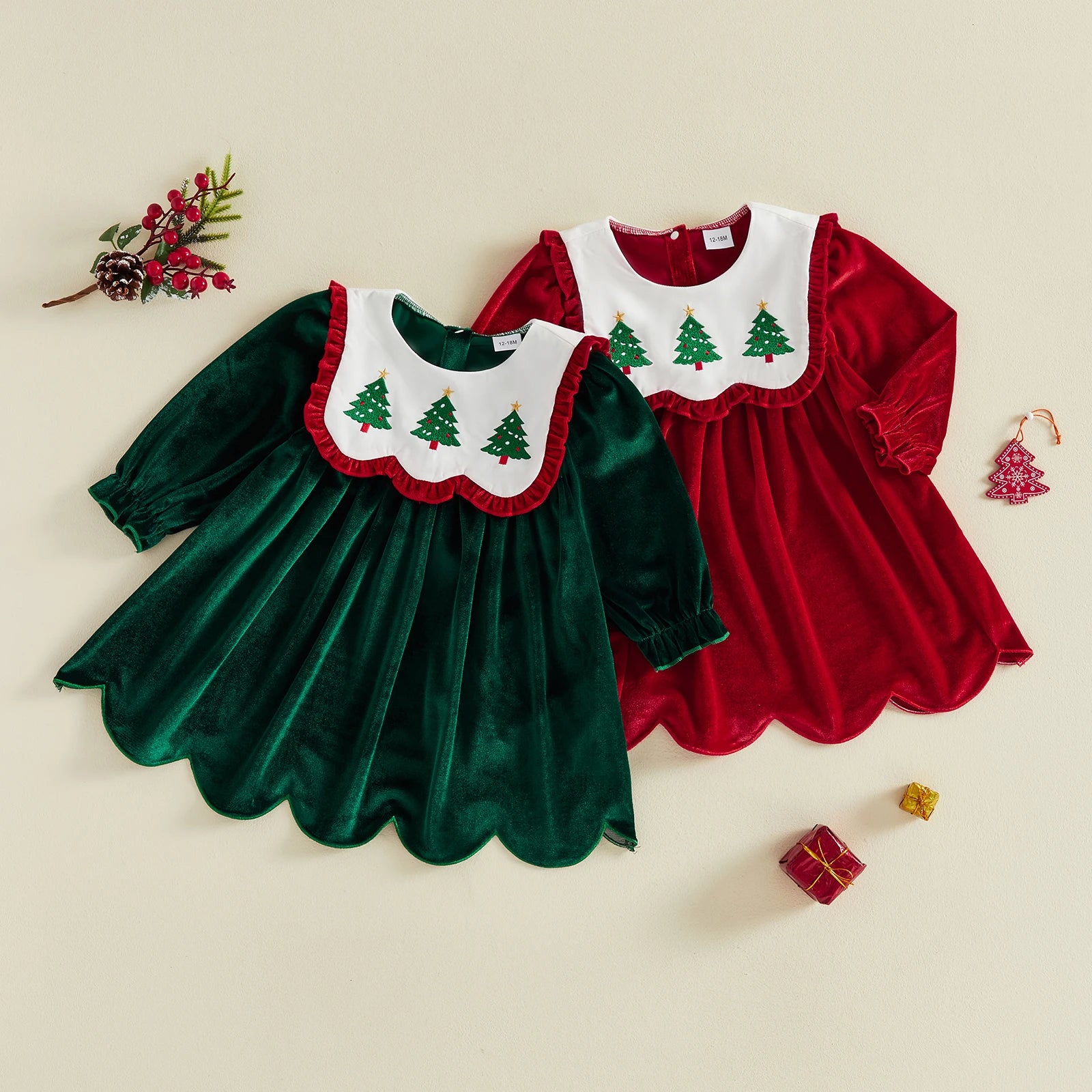 CHRISTMAS TREE Velvet Collar Dress