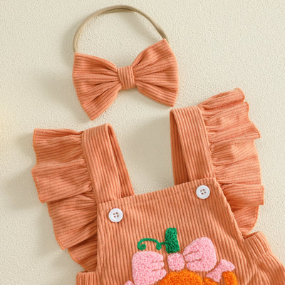 BOWTIE PUMPKIN Corduroy Ruffle Romper