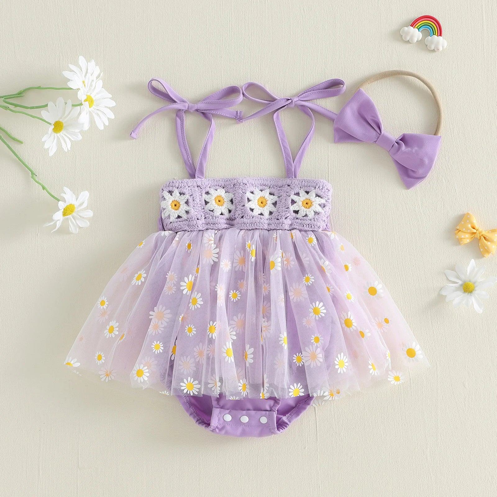 DAISIES Crochet Tulle Romper