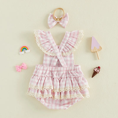 ICE CREAM Pink Checkered Romper