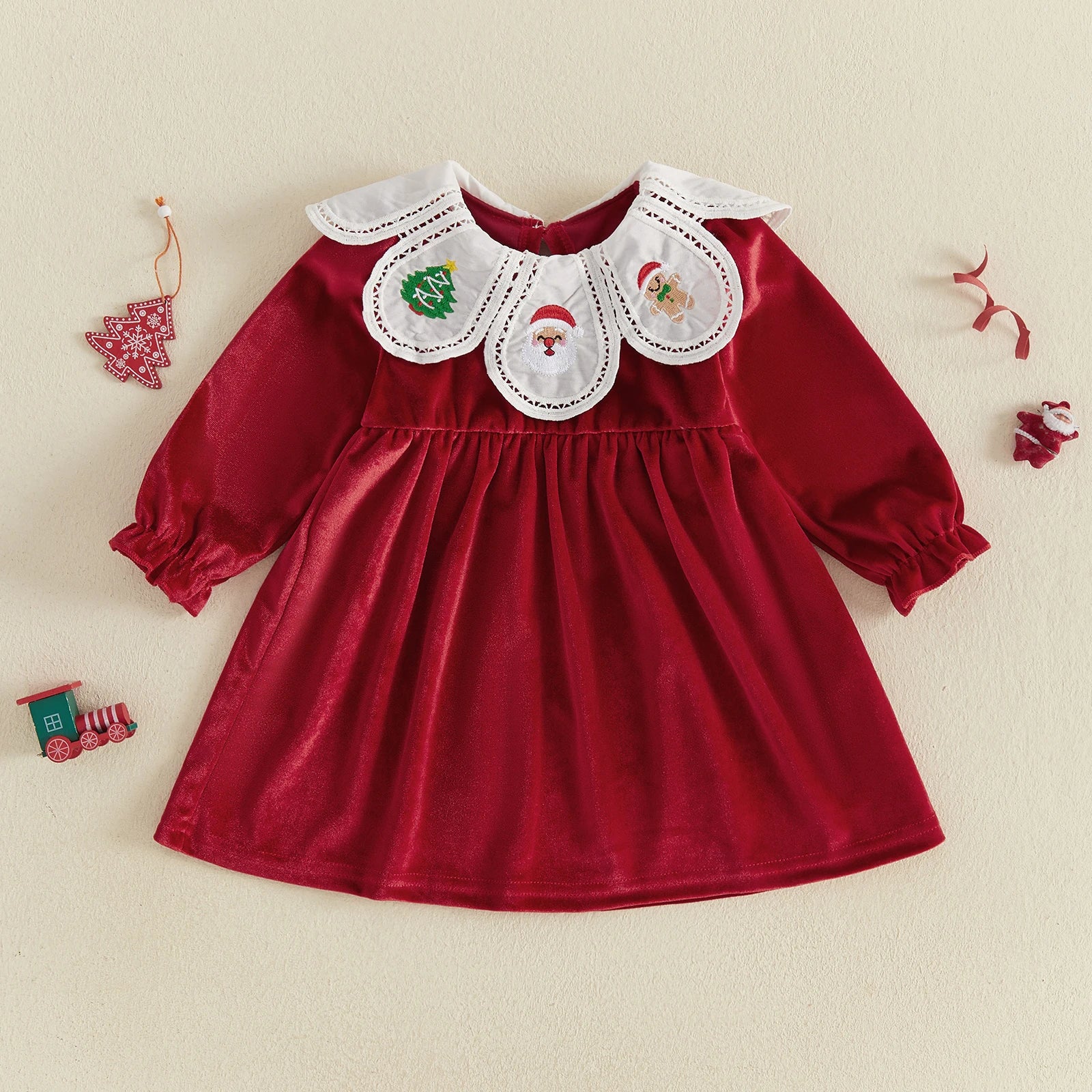 MERRY CHRISTMAS Velvet Collar Dress