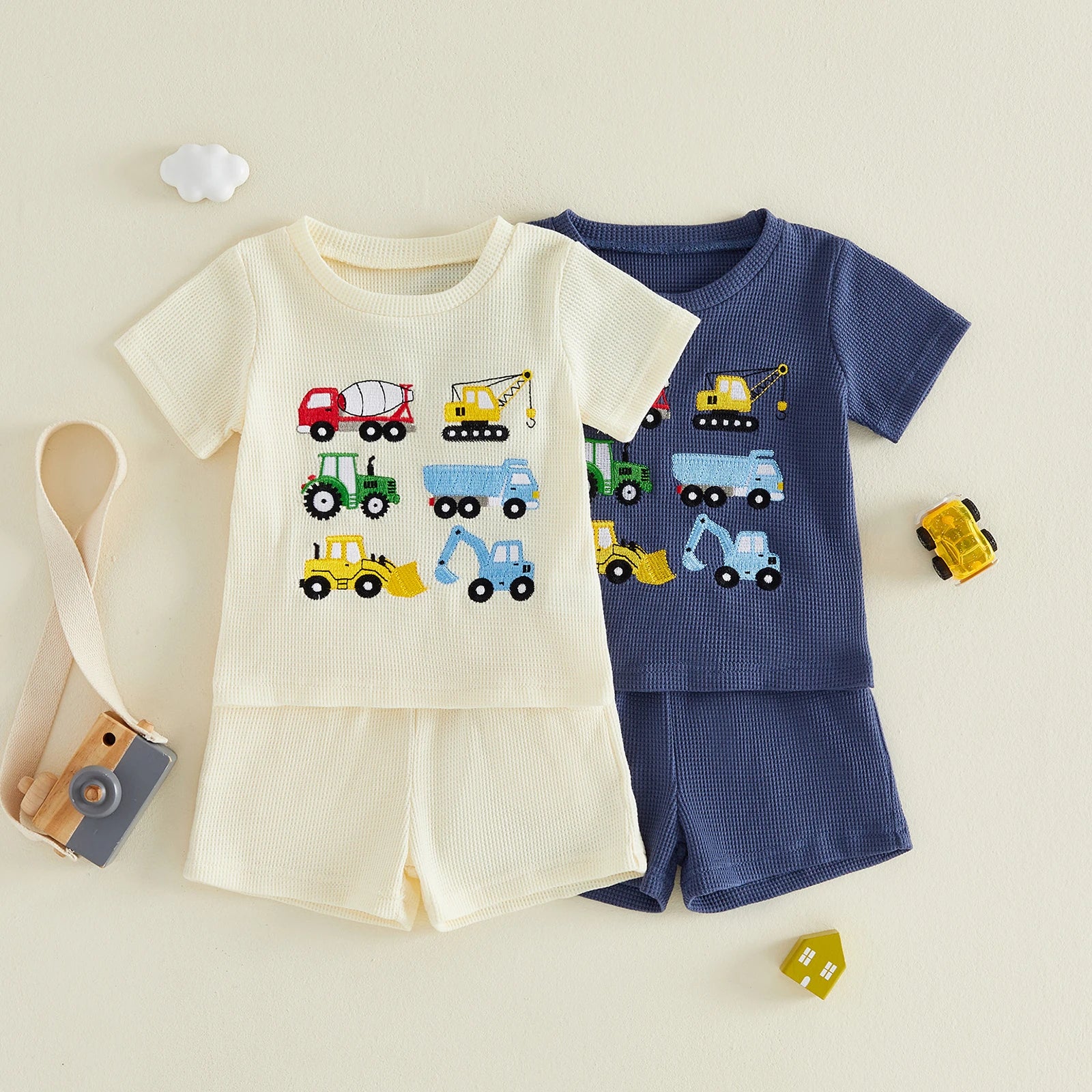 CONTRUCTION VEHICLES Waffle Knit Outfit