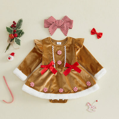 GINGERBREAD GIRL Long-Sleeve Bowtie Romper