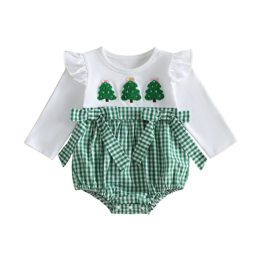 CHRISTMAS TREE Green Checkered Romper