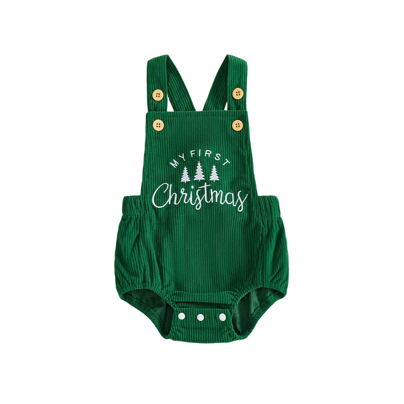 MY FIRST CHRISTMAS Green Corduroy Romper
