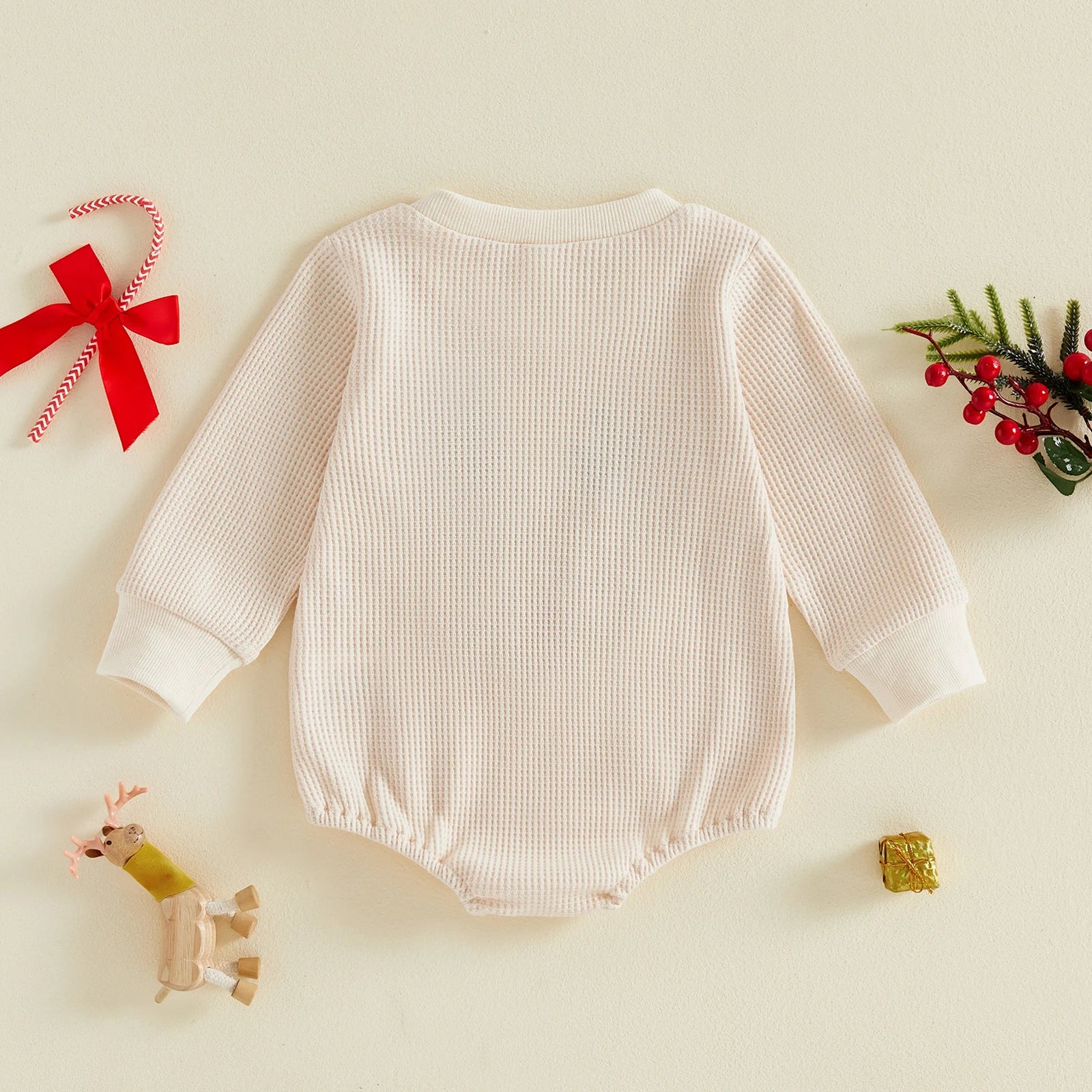 BABY REINDEER Waffle Knit Long-Sleeve Romper
