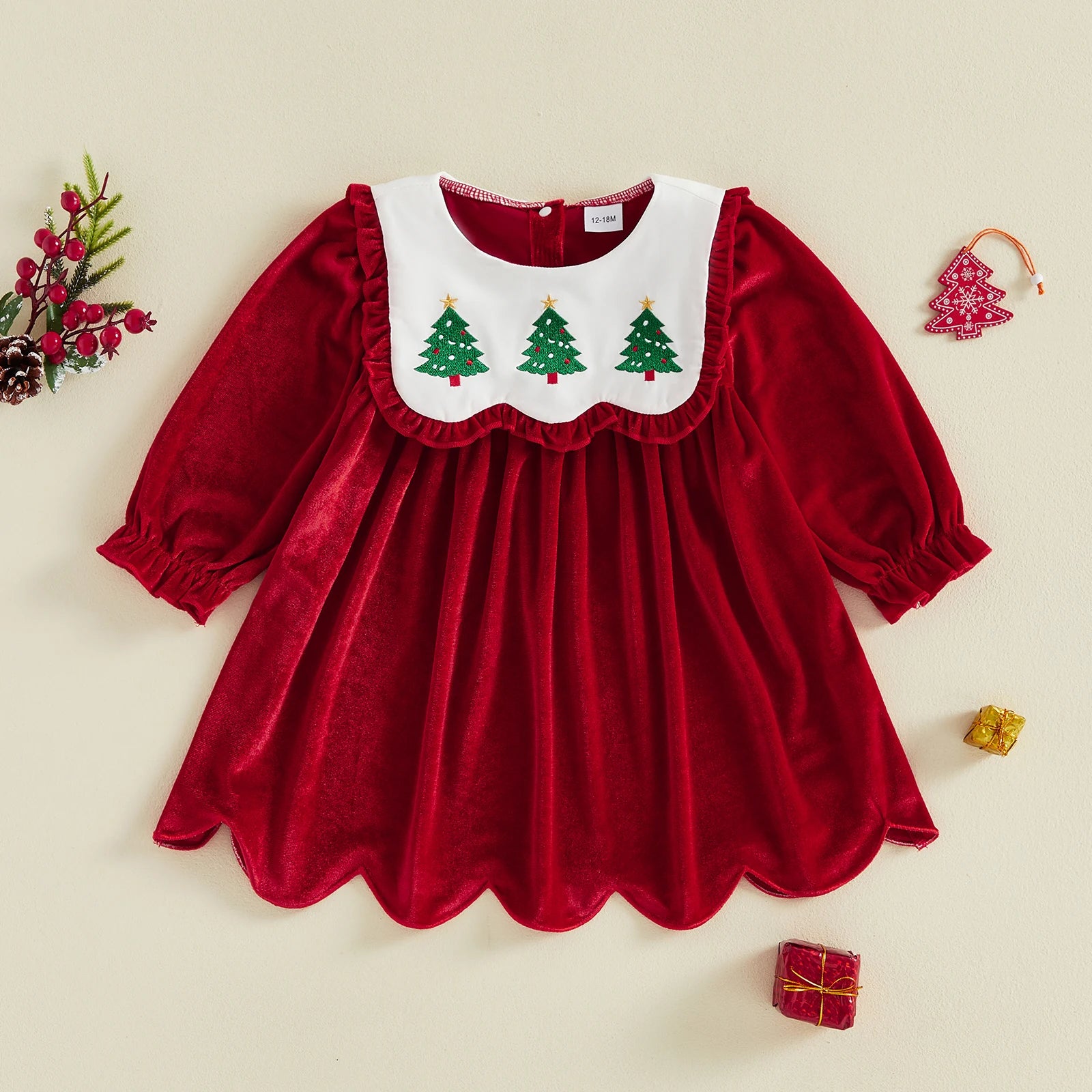 CHRISTMAS TREE Velvet Collar Dress
