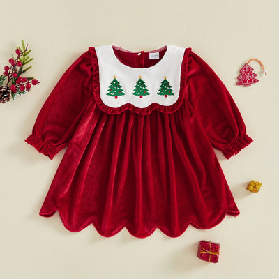 CHRISTMAS TREE Velvet Collar Dress