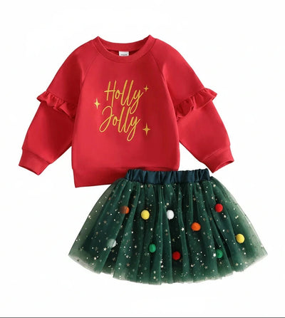 HOLLY JOLLY Pompom Skirt Outfit
