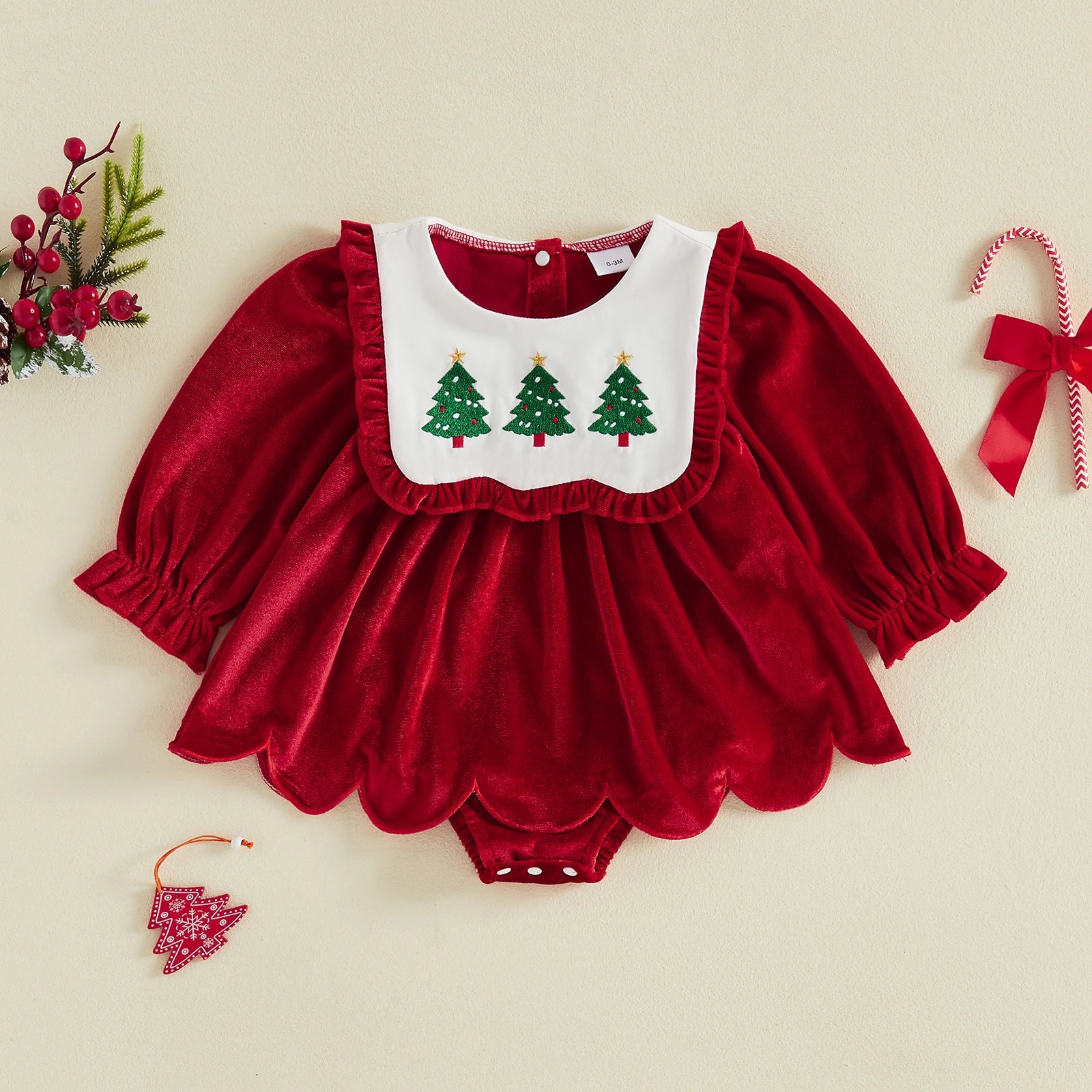 CHRISTMAS TREE Velvet Collar Romper Dress