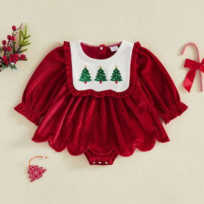 CHRISTMAS TREE Velvet Collar Romper Dress