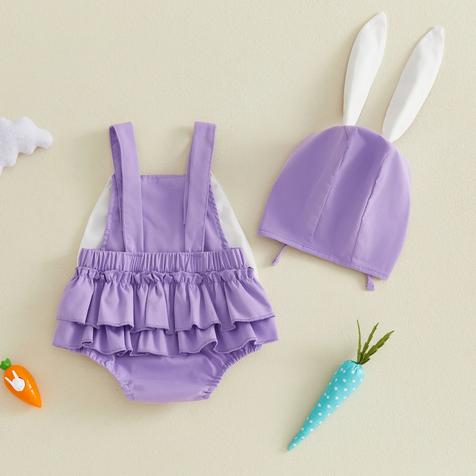 BUNNY Ruffle Romper with Bunny Cap