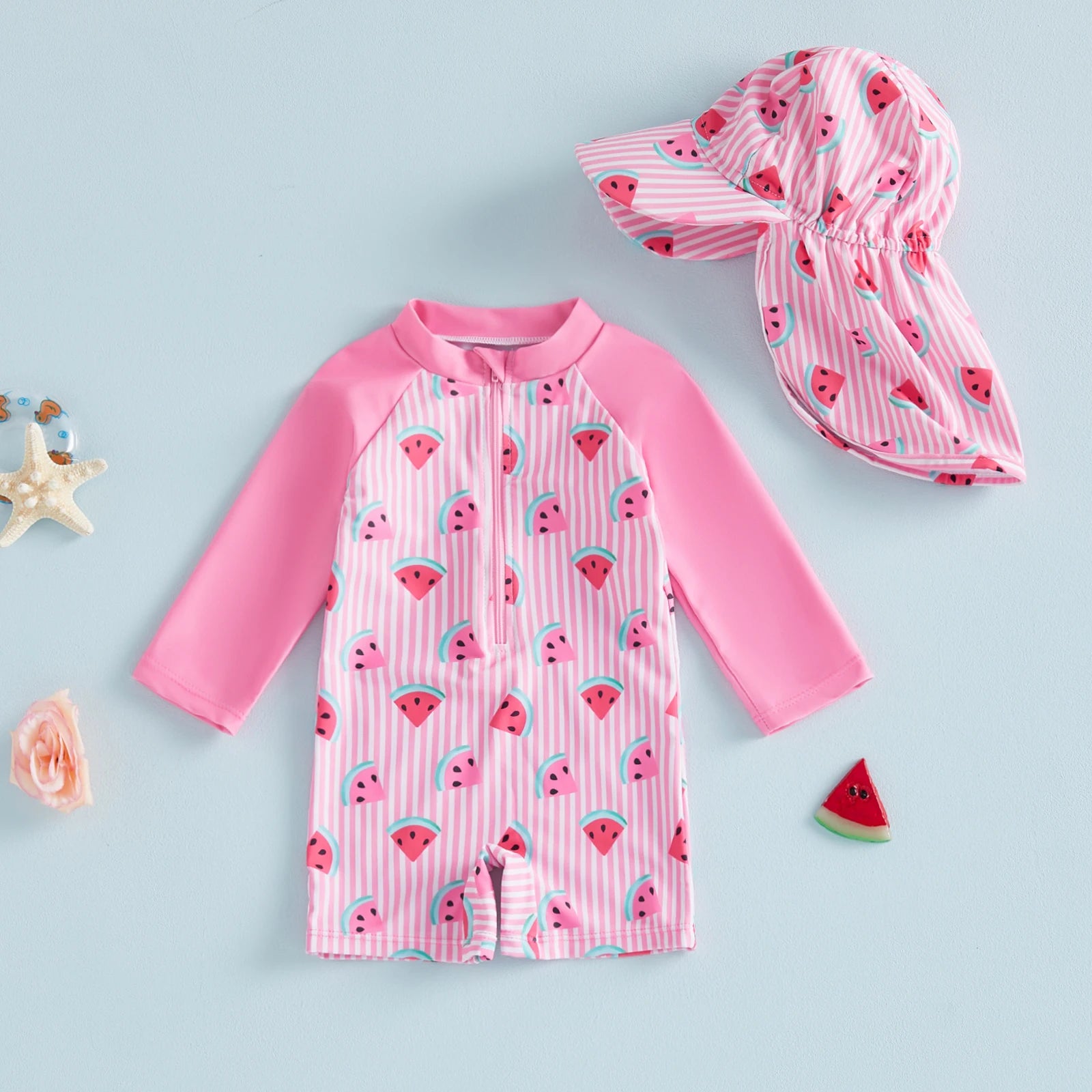 SPLISH SPLASH Striped Swimsuit with Sun Hat