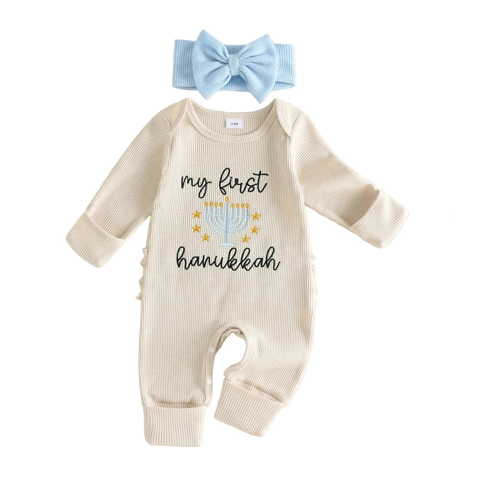 MY FIRST HANUKKAH Waffle Knit Jumpsuit