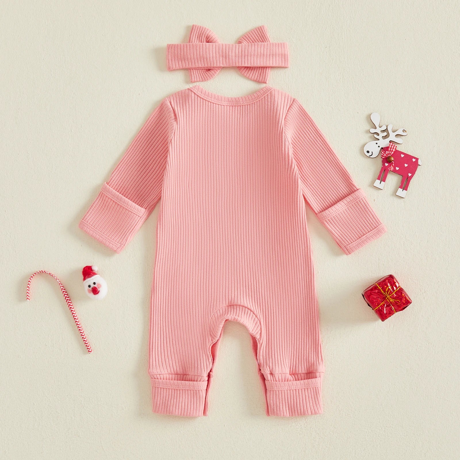 MY FIRST CHRISTMAS Pink Ribbed Jumpsuit