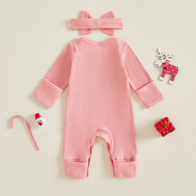 MY FIRST CHRISTMAS Pink Ribbed Jumpsuit