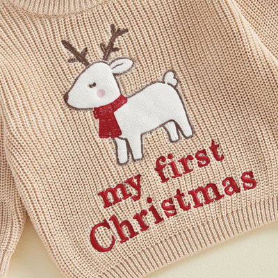 MY FIRST CHRISTMAS White Reindeer Knitted Sweater