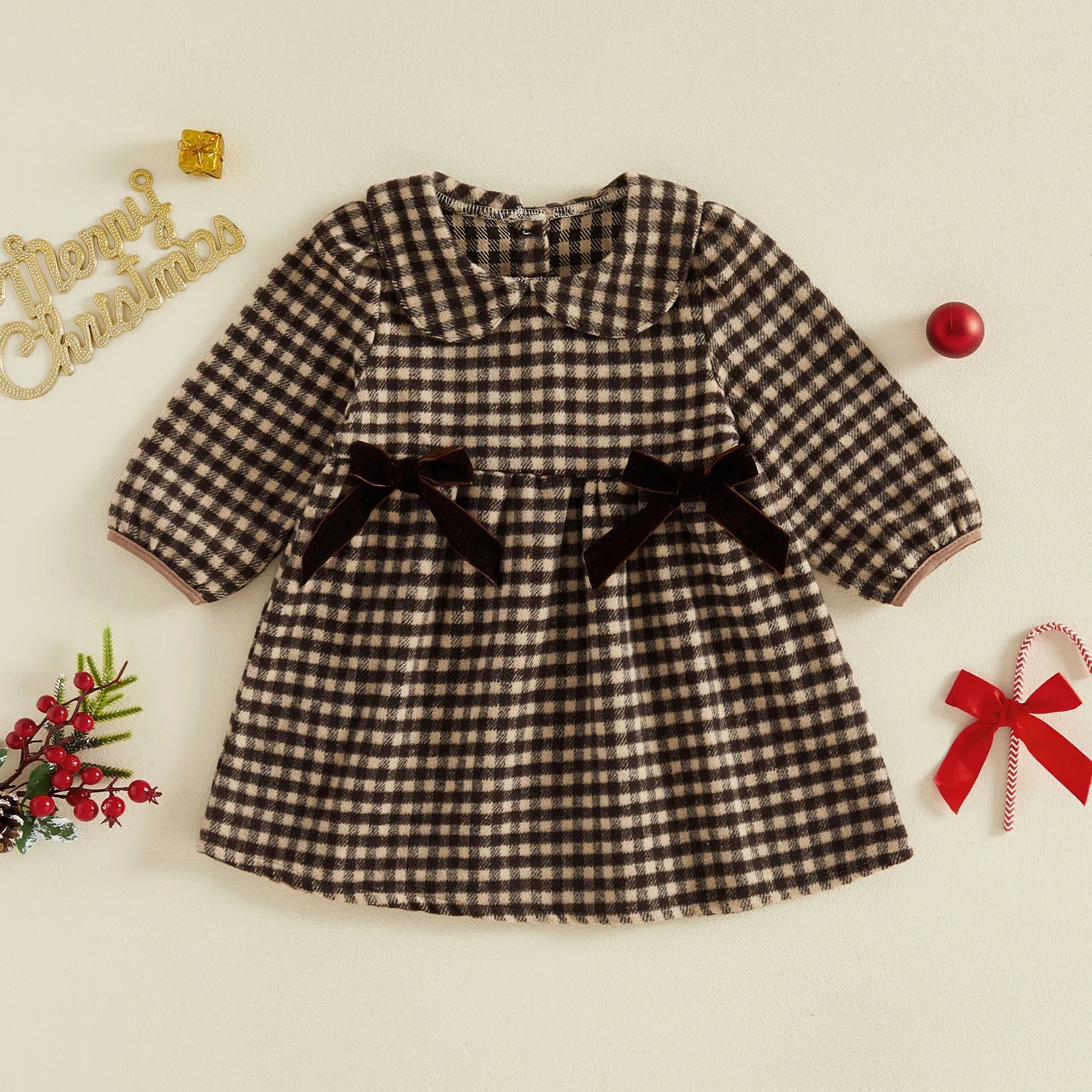 MARA Checkered Flannel Bowtie Dress