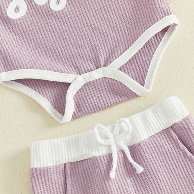 LITTLE SISTER Waffle Knit Ruffle Outfit with Headband