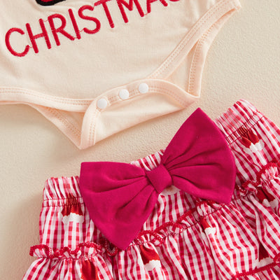 MY FIRST CHRISTMAS Checkered Layered Bloomers Outfit