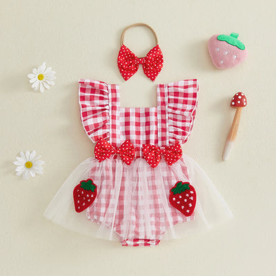 STRAWBERRY Tulle Bowtie Romper Dress