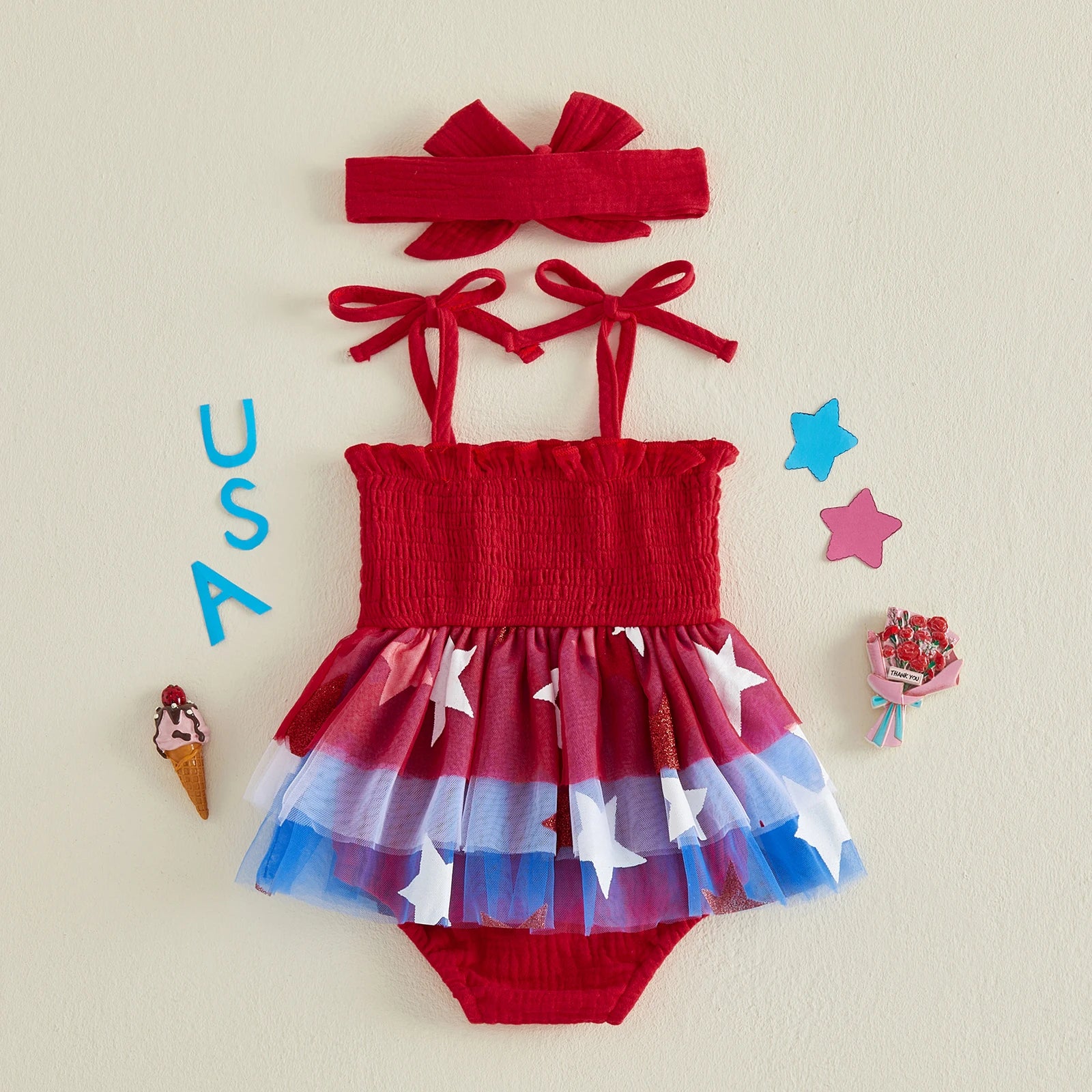 USA Smocked Star Romper