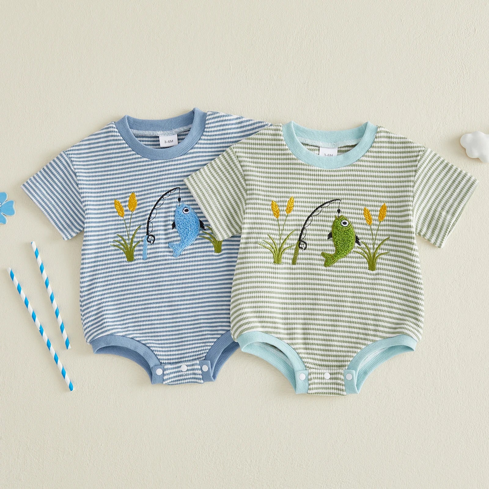 LET'S GO FISHING Striped Onesie