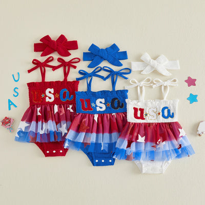 USA Smocked Star Romper