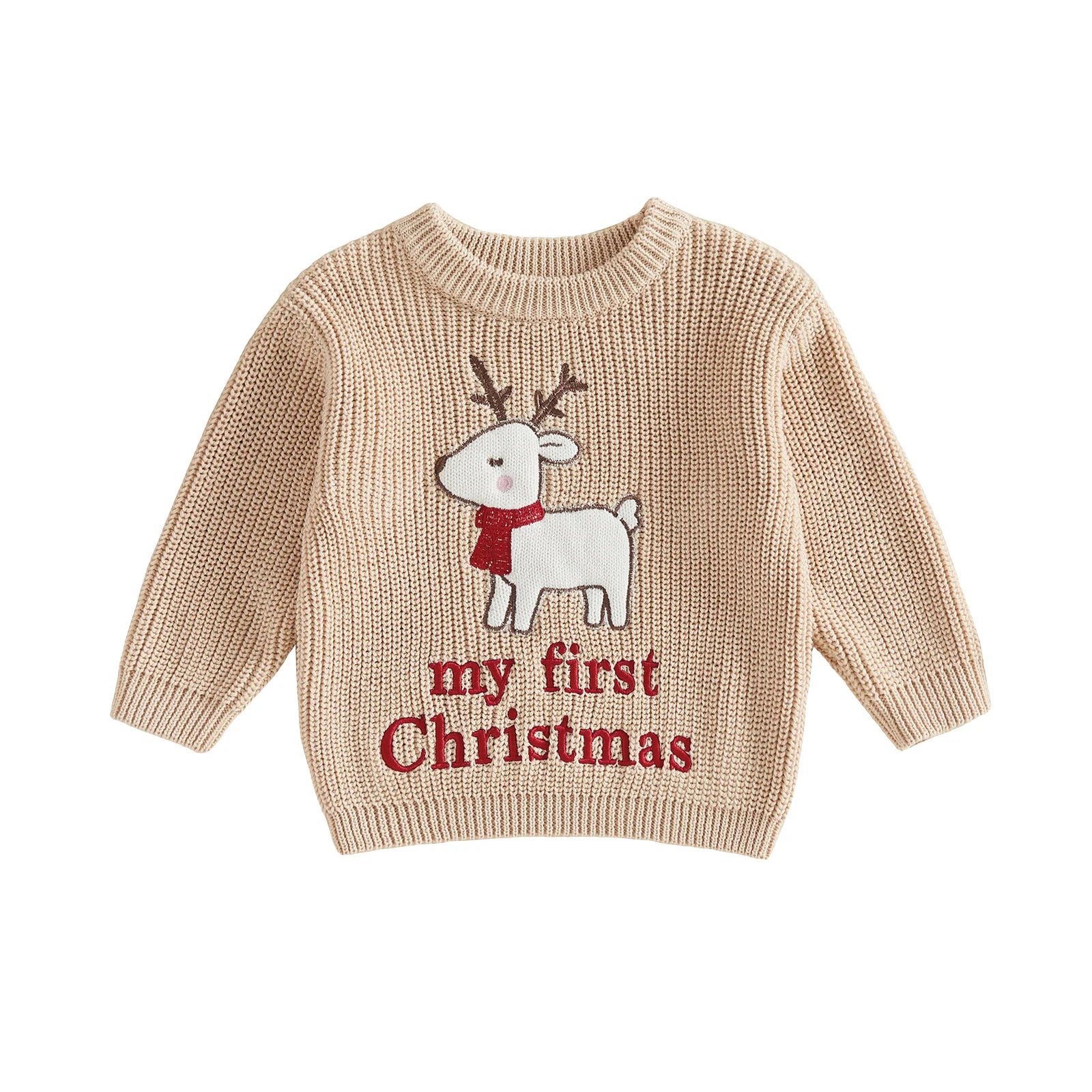 MY FIRST CHRISTMAS White Reindeer Knitted Sweater