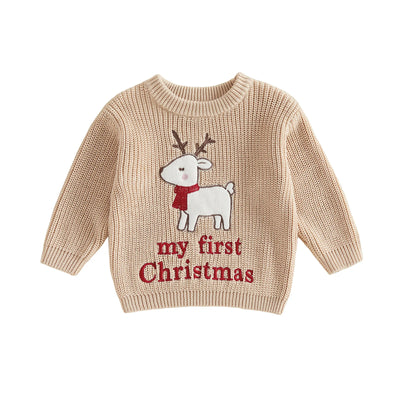 MY FIRST CHRISTMAS White Reindeer Knitted Sweater