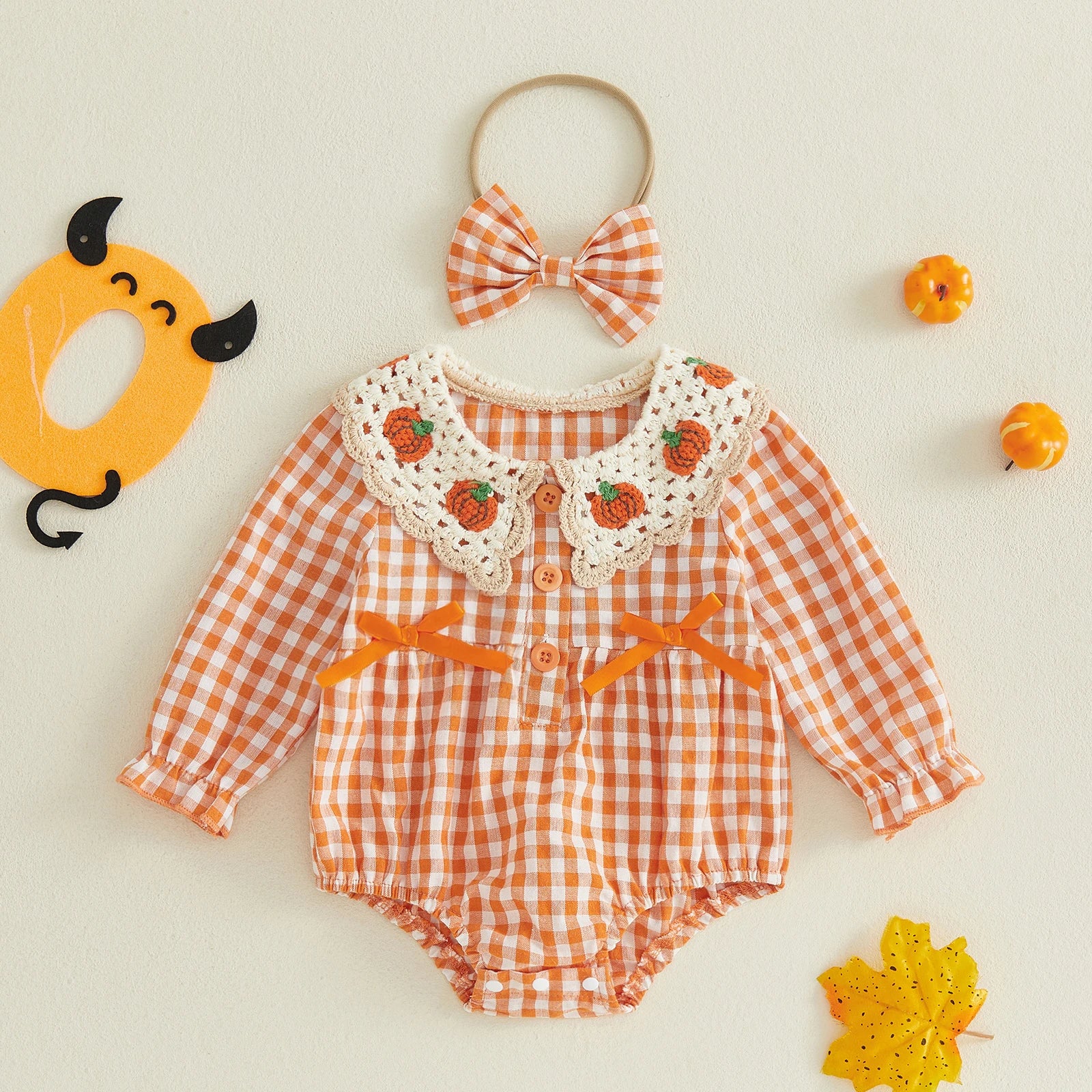 PUMPKINS Crochet Collar Romper