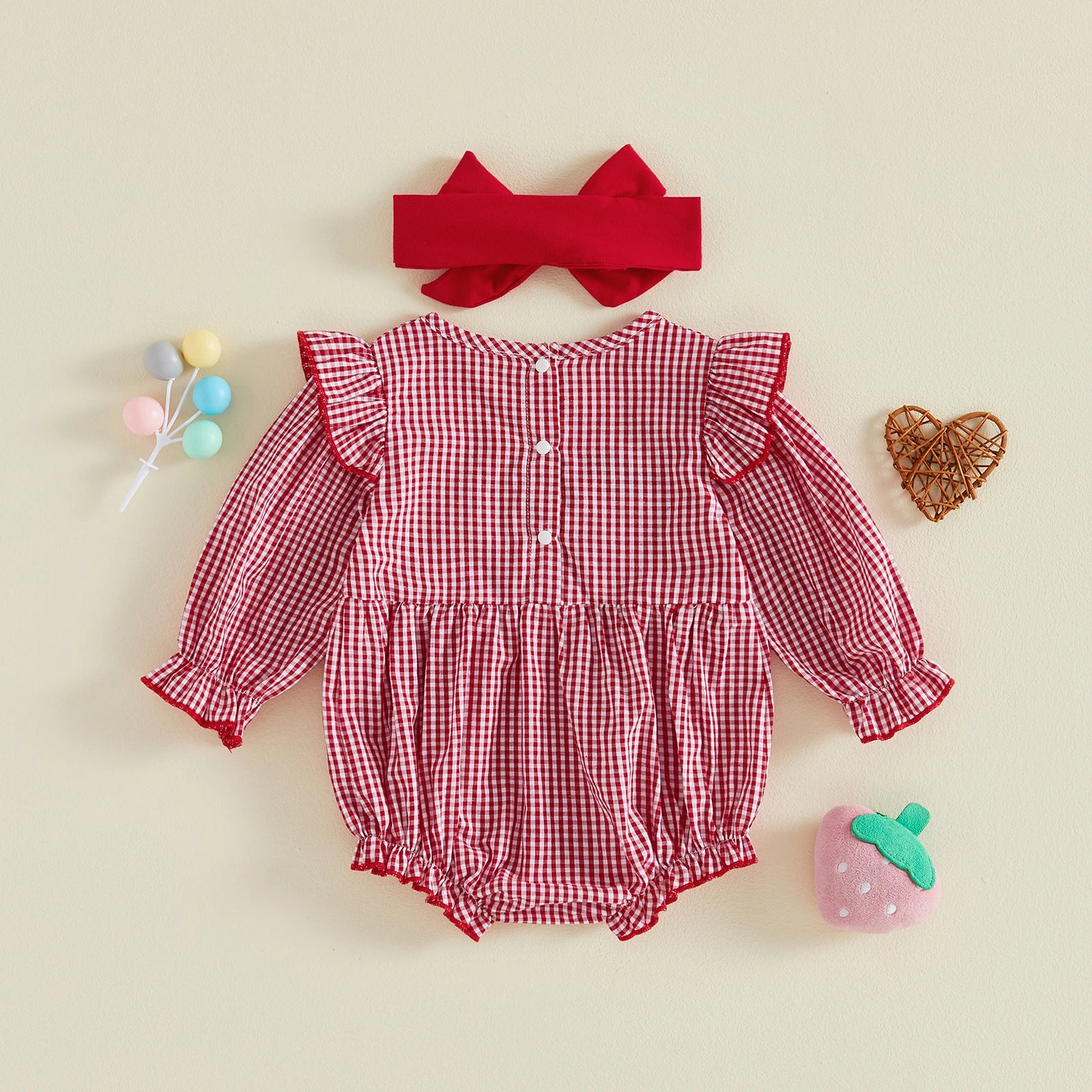 ONE Strawberry Checkered Romper
